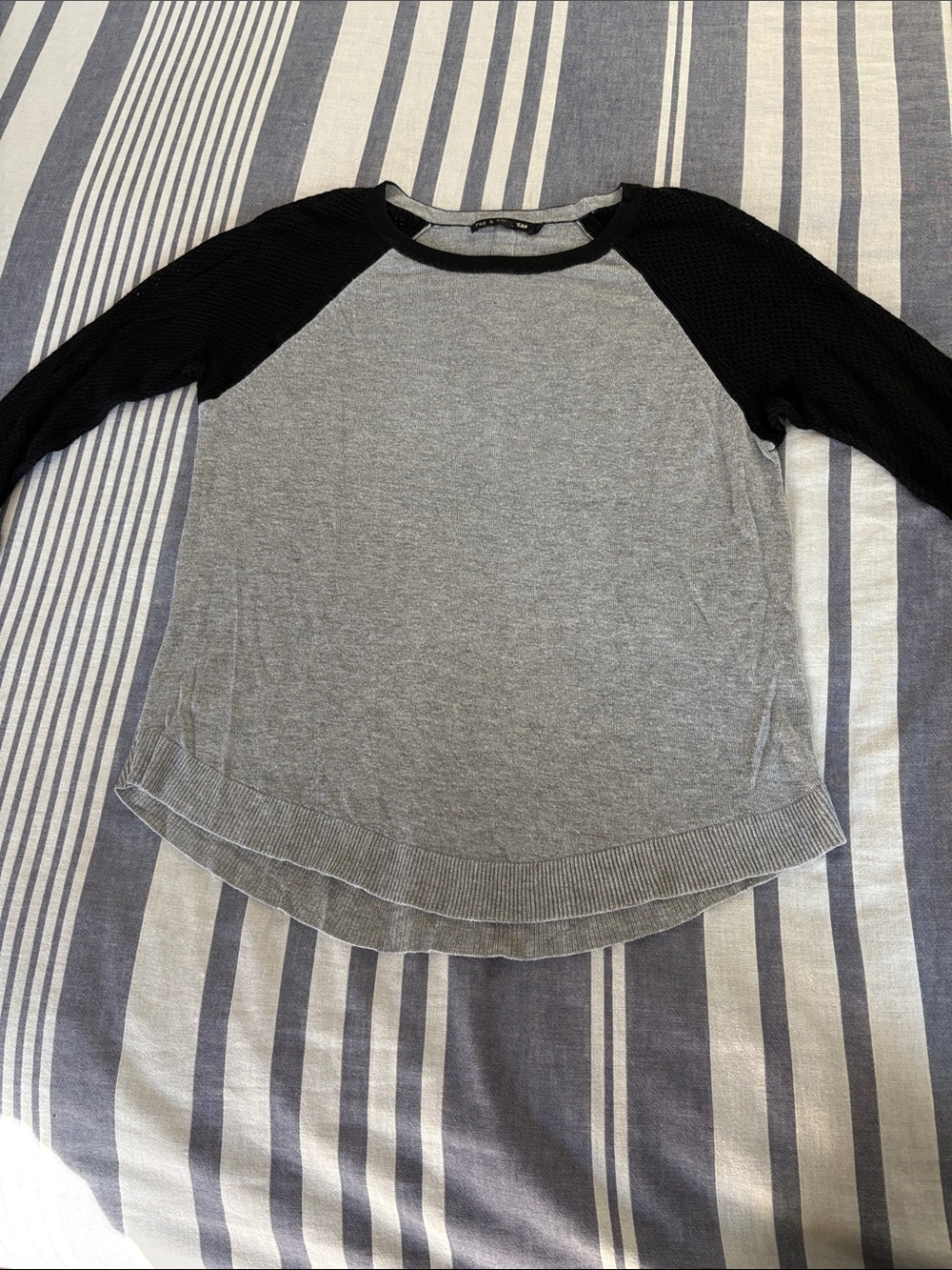 rag & bone Two-Tone Raglan 3/4 Sleeve Top - Gray and Black